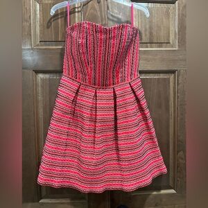 Dina Be Strapless Thick Jacquard Hot Pink Skater Party Dress, Medium, Barbiecore